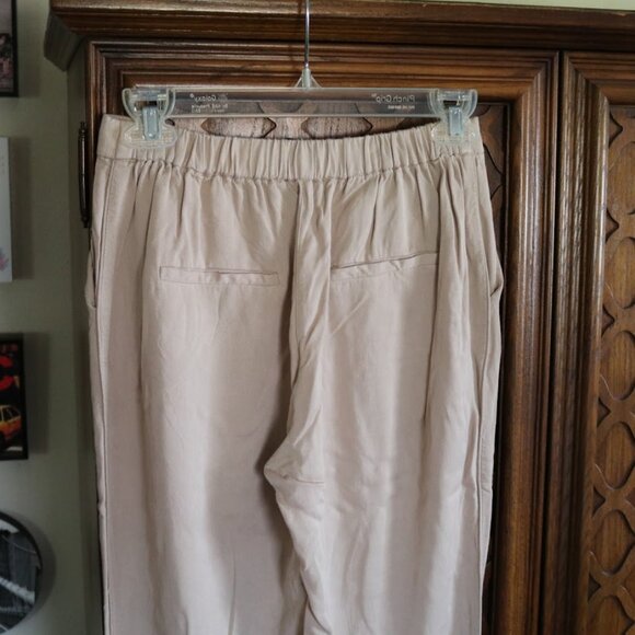 MNG Basics | Slim Tapered Cropped Ankle Drawstring Pants  - Khaki Tan, Size XS - Picture 8 of 13